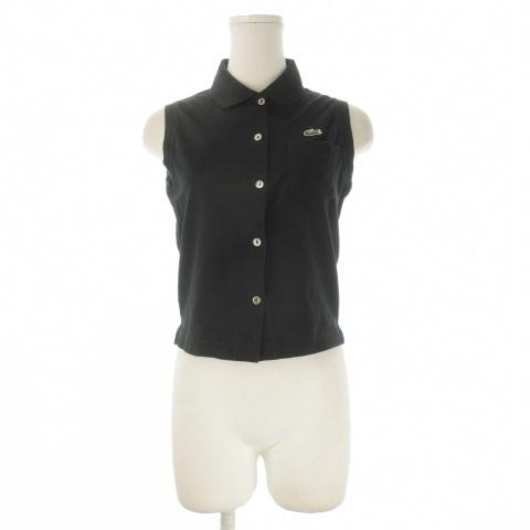 ラコステ LACOSTE シャツ 文字ワニ 40 黒 ブラック レギュラーカラー ノースリーブ 胸ポ...