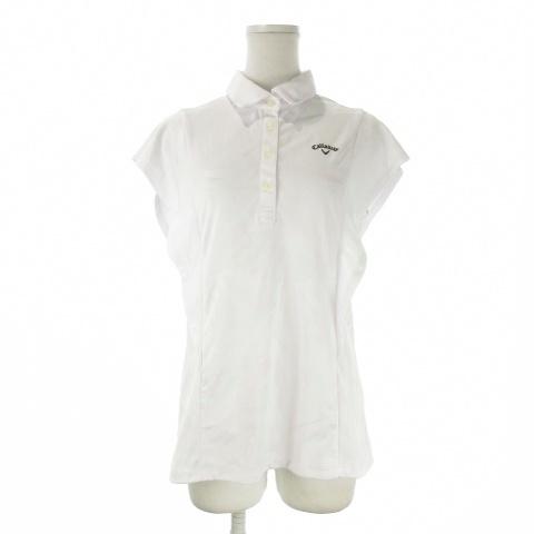 キャロウェイ CALLAWAY ノースリーブポロシャツ ゴルフ L 白 ホワイト フリル 無地 ロゴ...