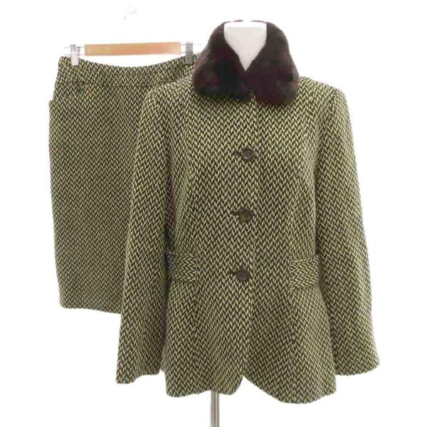 ハナエモリ HANAE MORI セットアップ ジャケット スカート ツイード レッキスファー ひざ...