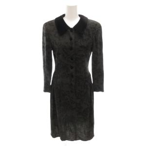 バジーレ BASILE 美品 ワンピース オリーブグリーン 花柄 丸襟ロング丈 肩パット 長袖 /HW ■GY58 レディース