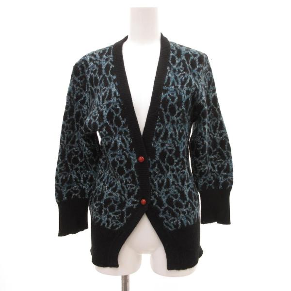 ミツコシ MITSUKOSHI カーディガン ニット セーター ラメ 総柄 M 青 ブルー 黒 ブラ...