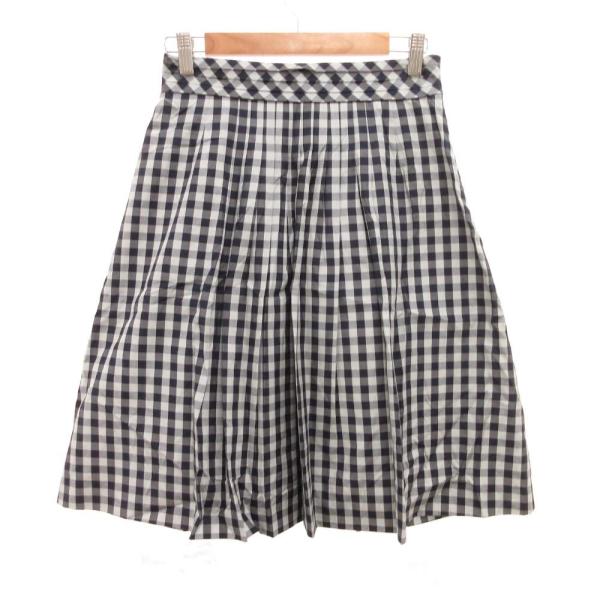 クレージュ courreges プリーツスカート ひざ丈 ギンガムチェック 38 紺 ネイビー 青 ...