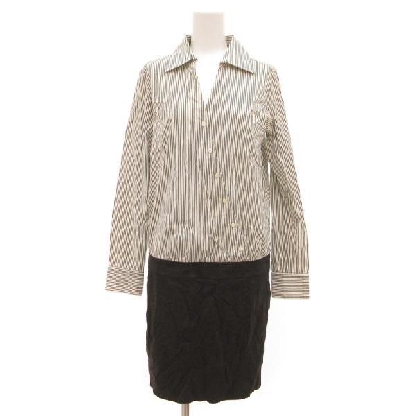 23区 オンワード樫山 ポロワンピース シャツ ストライプ 40 黒 ブラック 白 ホワイト /JS...