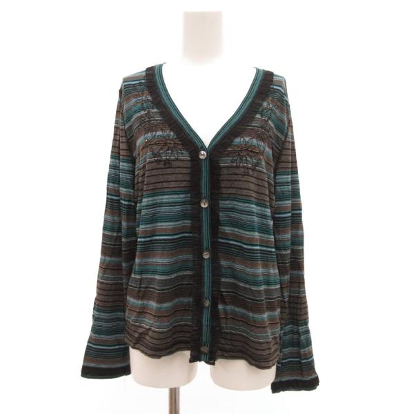 レリアン Leilian カーディガン ボーダー フリル 11 青 ブルー 黒 ブラック グレー /...