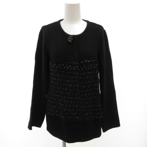 オースチン リード Austin Reed カーディガン ニット 40 ノーカラー ビジュー 黒 ブ...