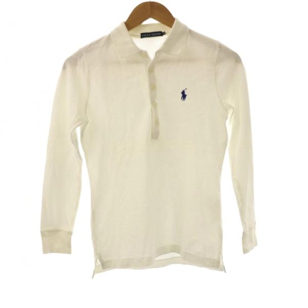 ラルフローレン RALPH LAUREN 長袖ポロシャツ M 白 ホワイト 長袖 ポロカラー ロゴ刺...