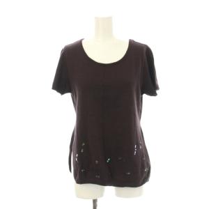 エヴェックス バイ クリツィア EVEX by KRIZIA ニット カットソー 40 茶 ブラウン ラウンドネック 半袖 スパンコール装飾 /LP ■GY58