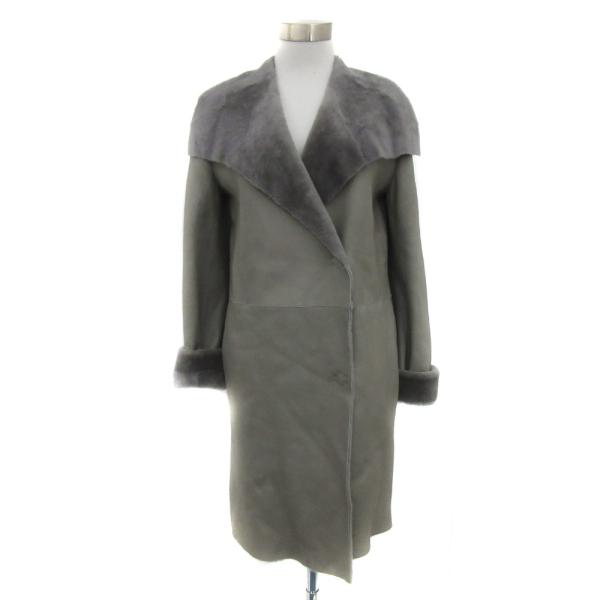 ブランベール blancvert ムートンコート シープレザー 40 グレー ショールカラー ロング...