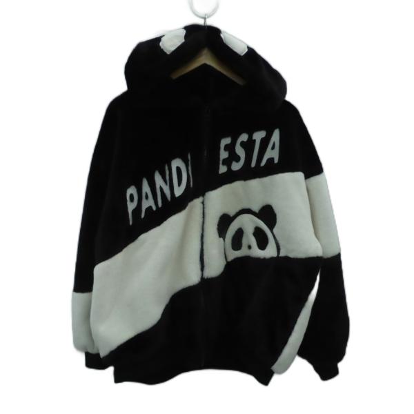 パンディエスタジャパン 切替なりきりフェイクファーパーカー ジャケット L オフホワイト 黒 ブラッ...
