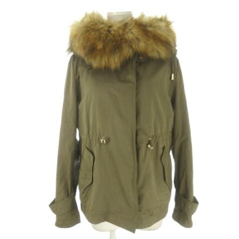 ザラウーマン ZARA WOMAN モッズコート ジャケット XS 緑 グリーン カーキ ファー付き...