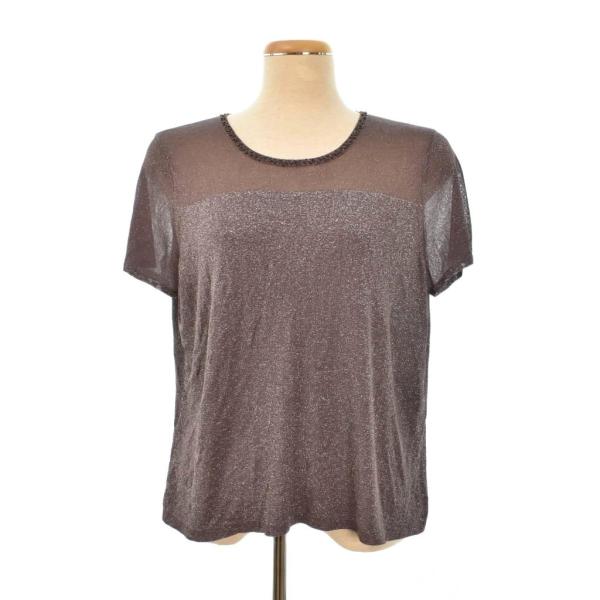 レリアン Leilian Tシャツ カットソー 半分 ラメ ビジュー装飾 15+ 茶 ブラウン ■G...