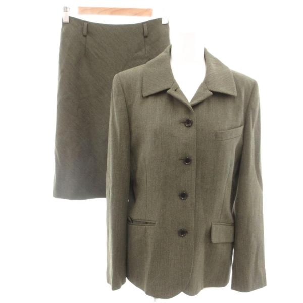 マーガレットハウエル MARGARET HOWELL スーツ ジャケット スカート ウール 2 深緑...