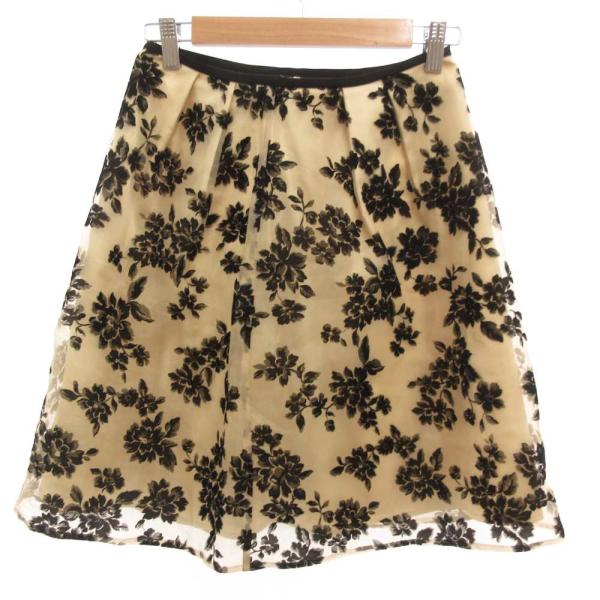 トッカ TOCCA スカート フレア ジャガード シアー 0 ベージュ 黒 ブラック /JS ■GY...
