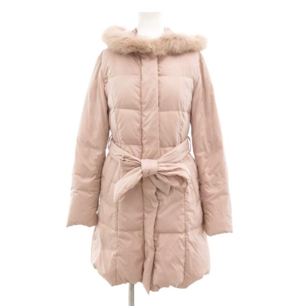 エフデ ef-de ダウンコート ロング リボンベルト フォックスファー 7 ピンク /JS ■GY...