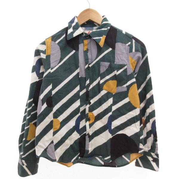ルコックスポルティフ le coq sportif シャツ 長袖 プリント 総柄 XS 緑 グリーン...