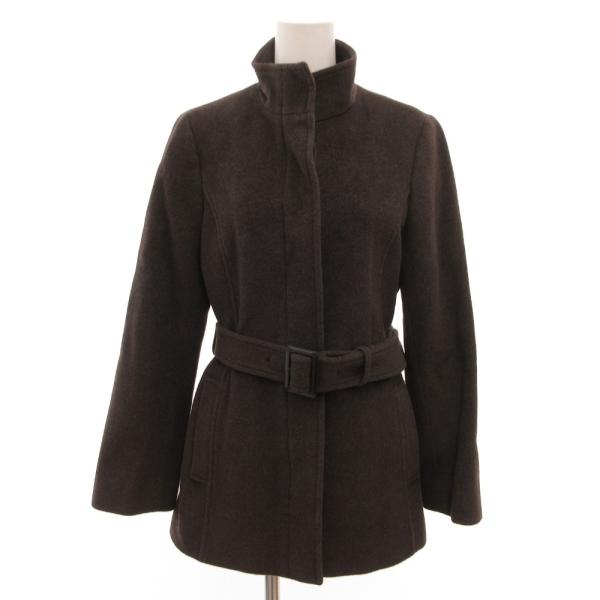 アマカ AMACA ハーフコート ベルト メルトン シルク混 カシミヤ混 アンゴラ混 38 茶 ブラ...