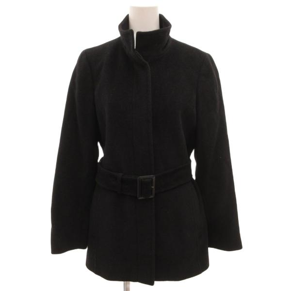 アマカ AMACA ハーフコート ベルト メルトン シルク混 カシミヤ混 アンゴラ混 38 黒 ブラ...