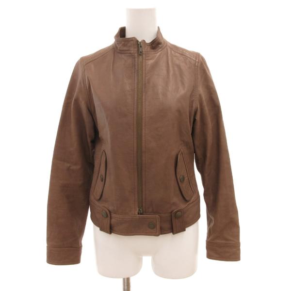 シップス SHIPS ライダースジャケット ブルゾン 革ジャン レザー シングル S 茶 ブラウン ...