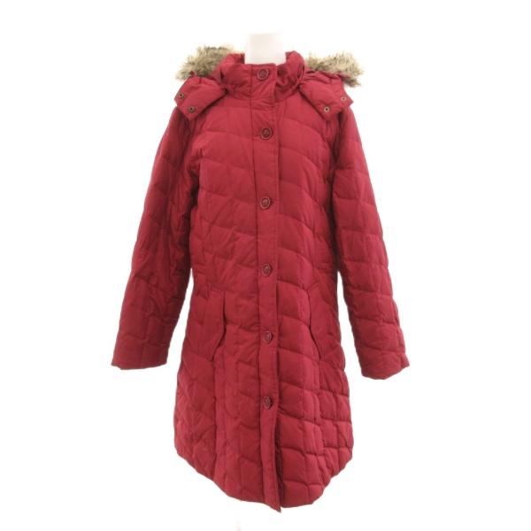 エディーバウアー EDDIE BAUER ダウンコート ロング ジャケット エコファー L 赤 レッ...