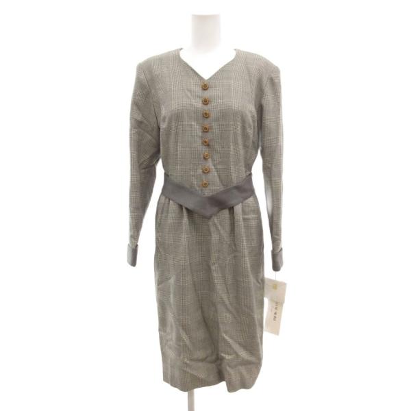 ハナエモリ HANAE MORI ワンピース ひざ丈 チェック柄 9 グレー /JS ■GY61 レ...