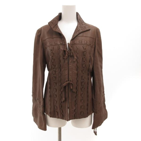 レリアン Leilian レザージャケット ブルゾン 革ジャン 羊革 11 茶 ブラウン /JS ■...