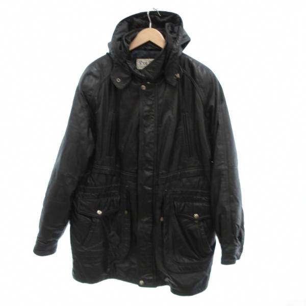 PRO JEST フーデッドレザーコート ミドル丈 牛革 レザー XL 黒 ブラック /JS ■GY...