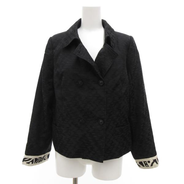 レオナール LEONARD FASHION テーラードジャケット ジャガード 千鳥柄 42 黒 ブラ...