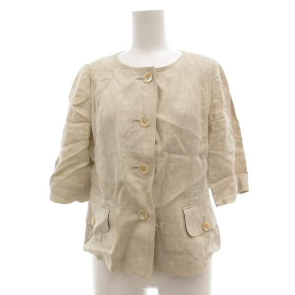 スキャパ SCAPA ノーカラージャケット ラメ 麻 リネン 38 ベージュ /JS ■GY61 レ...
