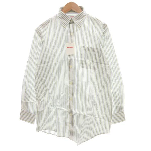 未使用品 ミキハウス mikihouse タグ付き シャツ 長袖 ストライプ L 白 ホワイト 緑 ...