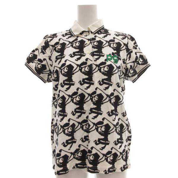 パーリーゲイツ PEARLY GATES ポロシャツ 半袖 総柄 プリント S 白 ホワイト 黒 ブ...
