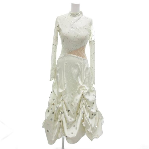 ノーブランド ドレス アイボリー 長袖 ハイネック スパンコール ビジュー /NL ■GY61 レデ...