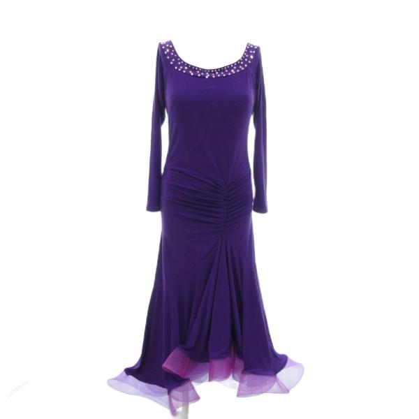 ノーブランド ドレス 紫 パープル 長袖 ビジュー装飾 /NL ■GY61 レディース