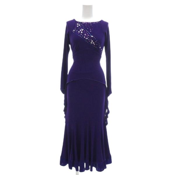 CREATE SUN ドレス 紫 パープル 長袖 ビジュー装飾 ラウンドネック /NL ■GY61 ...