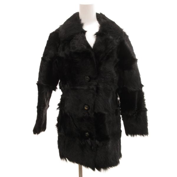 ムーンバットファー MOON BAT FUR ラビットファーコート ミドル丈 毛皮 黒 ブラック /...