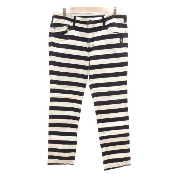 パーリーゲイツ PEARLY GATES パンツ ボーダー スリム ロゴ 6 白 ホワイト 紺 ネイ...