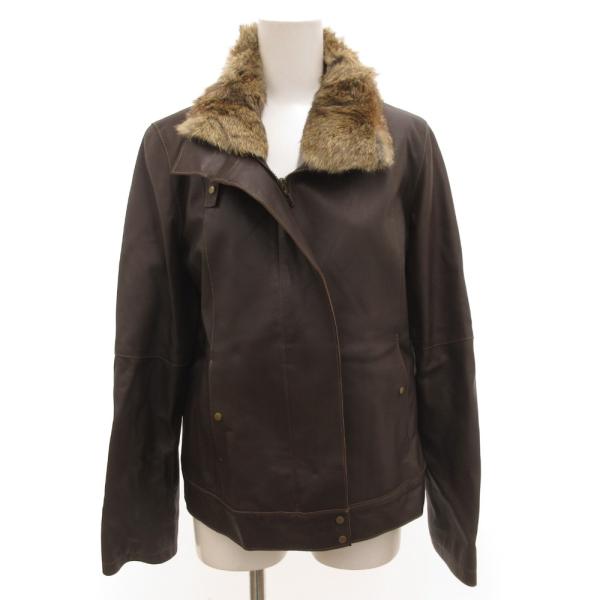 ジオスポーツ GIO SPORT ラムレザージャケット ジップアップ ラビットファー 40 茶 ブラ...