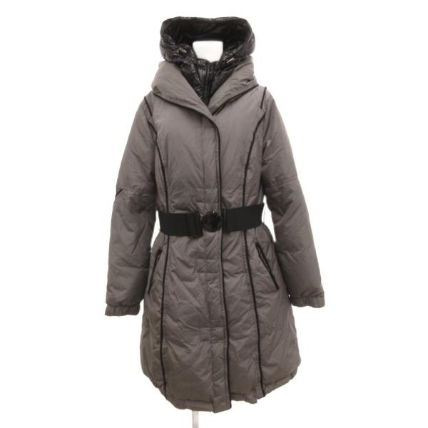 ムートン MOUTON ダウンコート ジャケット ミドル丈 フード L グレー /JS ■GY61