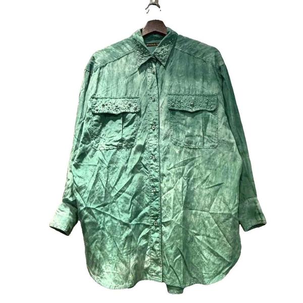 イタリヤ 伊太利屋 カジュアルシャツ ラインストーン ビジュー 長袖 F 緑 グリーン ■GY61 ...