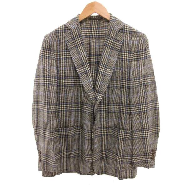ラヴァッツォーロ RAVAZZOLO テーラードジャケット カシミヤ チェック柄 千鳥柄 グレー 青...