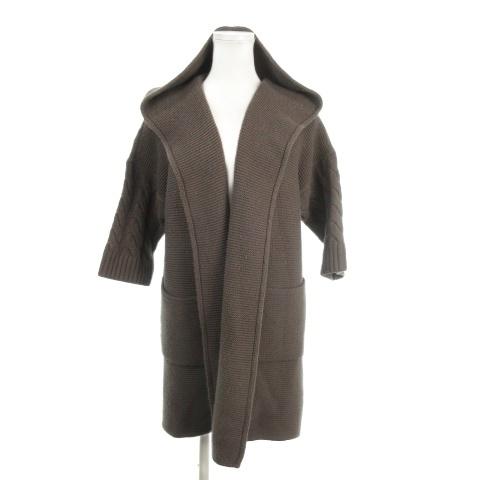 マックスマーラ MAX MARA カーディガン ウール S 茶 ブラウン 白タグ フード付き 七分袖...