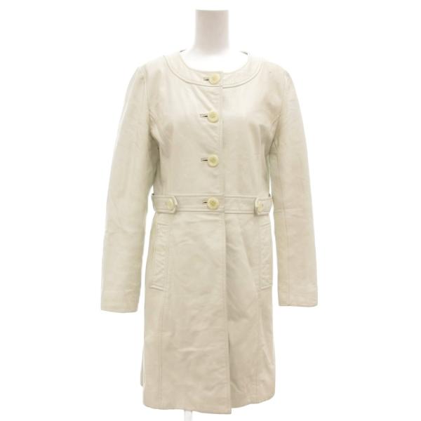 ミアカーナ MIA CARNA レザーコート ロング ノーカラー 7 白 ホワイト /JS ■GY6...