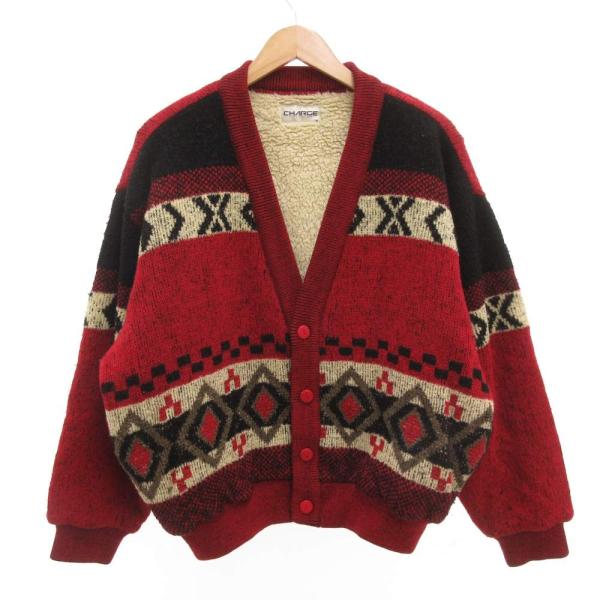 チャージ CHARGE カーディガン ニット M 裏起毛 厚手 赤 レッド /JS ■GY61 メン...