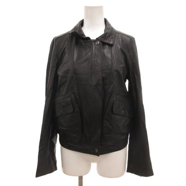 ダナキャランニューヨーク DKNY ラムレザージャケット シングル 4 革ジャン 黒 ブラック /J...