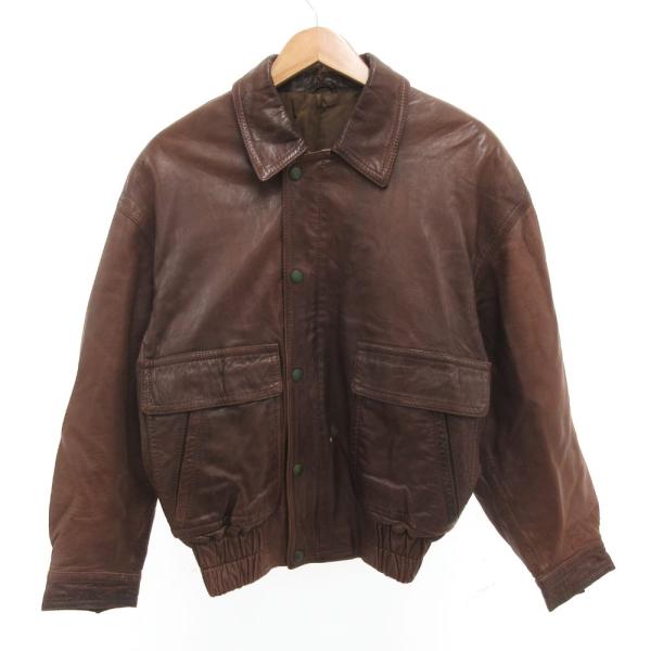 ノーブランド レザージャケット ブルゾン シープスキン 46 茶 ブラウン /JS ■GY61 メン...