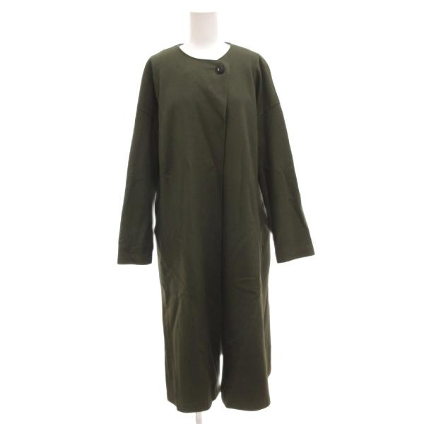 23区 オンワード樫山 ノーカラーコート ロング メルトン 38 カーキ /JS ■GY61 レディ...