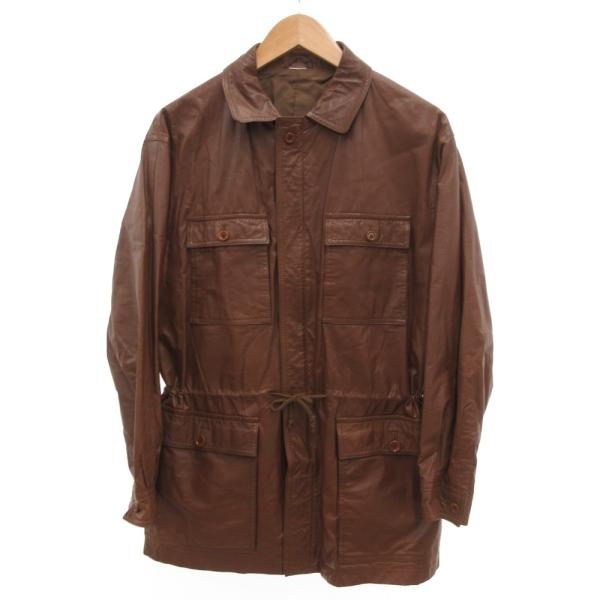 インターメッツォ INTERMEZZO カーコート レザー ハーフ丈 比翼 茶 ブラウン /JS ■...