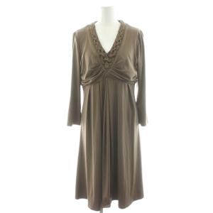 マダムヒロコ Madame Hiroko ワンピース 11 茶 ブラウン Vネック 編み込み装飾 長袖 ロング /AN65 ■GY61 レディース