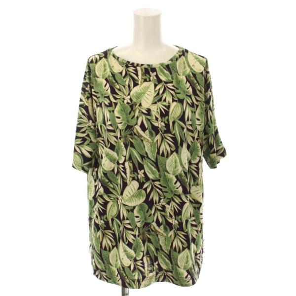 ドゥクラッセ ＤoCLASSE Tシャツ M 緑 グリーン 黒 ブラック 白 ホワイト リーフ柄 ラ...