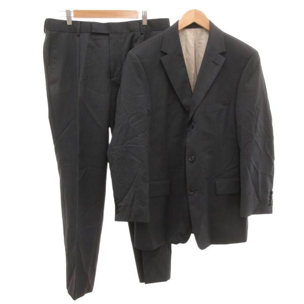 ヒューゴボス HUGO BOSS テーラードジャケット ストライプ 50 総裏地 黒 ブラック 青 ...