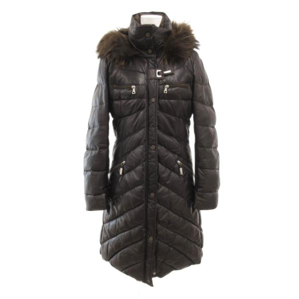 エーエフジー AFG ダウンコート ロング レザー 42 黒 ブラック /JS ■GY61 レディー...